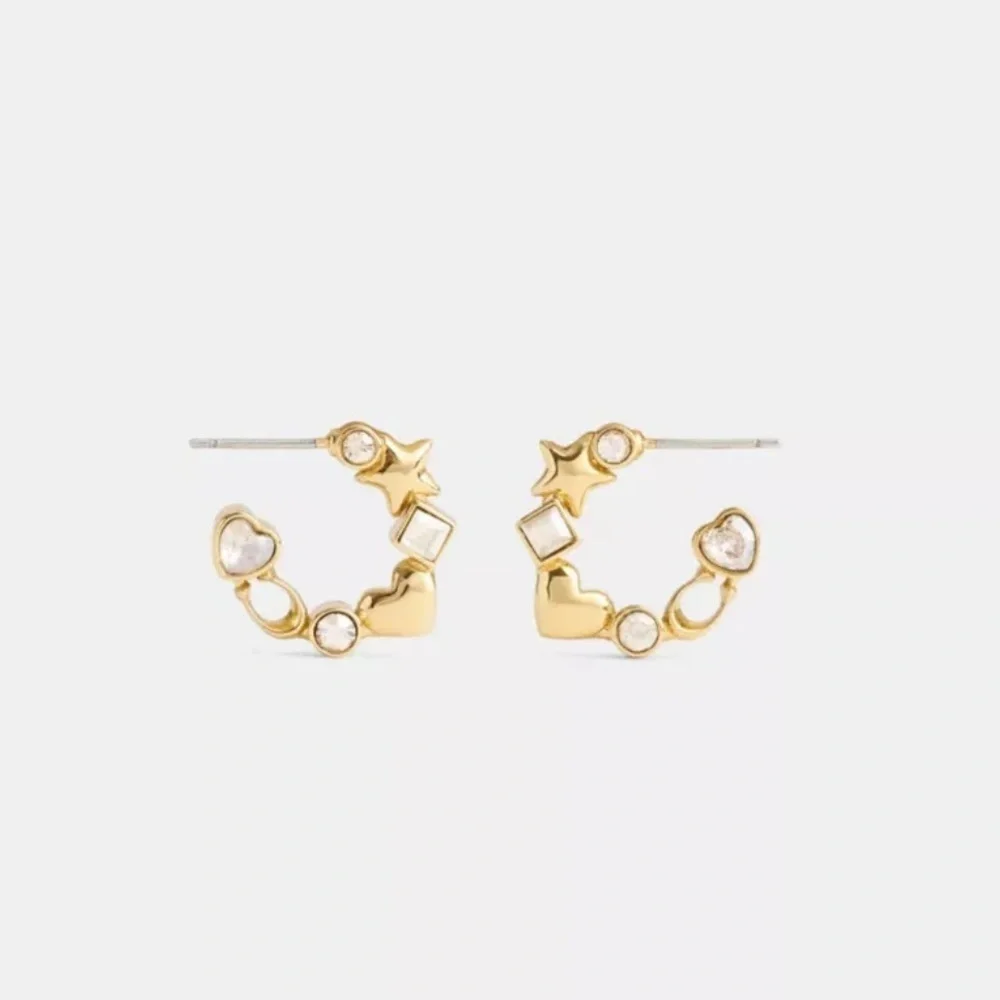 Coach Gold Star Heart Mix Huggie Earrings - Picture 2 of 5